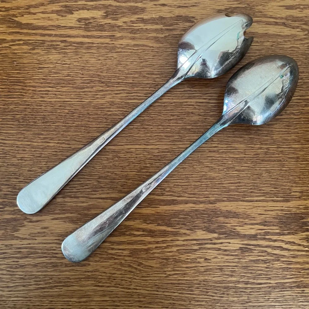 Silver-Plated Salad Serving‎ Spoon Set ITALY Unbranded Tarnished Distressed READ